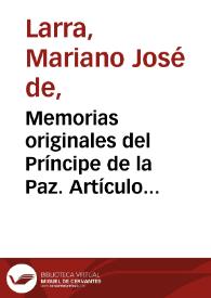 Portada:Memorias originales del Príncipe de la Paz. Artículo segundo / Mariano José de Larra