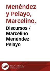 Portada:Discursos / Marcelino Menéndez Pelayo