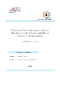 Portada:Estrategias fraseológicas en el género discursivo de los artículos científicos médicos en lengua inglesa / Beatriz Méndez Cendón