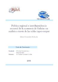 Portada:Política regional e interdependencia sectorial de la economía de Galicia : un análisis a través de las tablas input-output / Marta Fernández Redondo