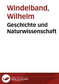Portada:Geschichte und Naturwissenschaft / Wilhelm Windelband