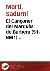 Portada:El Cançoner del Marquès de Barberà (S1-BM1). (Descripció codicològica) / Martí Sadurní