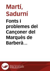Portada:Fonts i problemes del Cançoner del Marquès de Barberà (S1 - BM1) / Martí Sadurní