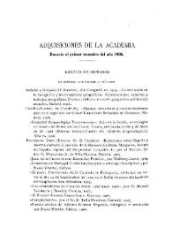 Portada:Adquisiciones de la Academia durante el primer semestre del año 1906