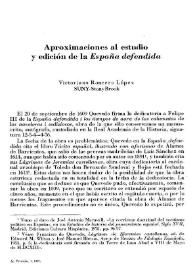 Portada:Aproximaciones al estudio y edición de la \"España defendida\" / Victoriano Roncero López