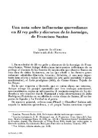 Portada:Una nota sobre influencias quevedianas en "El rey gallo y discursos de hormiga", de Francisco Santos / Ignacio Arellano