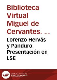 Portada:Lorenzo Hervás y Panduro. Presentación en LSE / Biblioteca de Signos