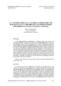 Portada:La contribución de la Sociedad Astronómica de Barcelona en la difusión de las observaciones meteorológicas en Catalunya (1910-1923) / Marc J. Prohom Durán