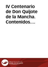 Portada:IV Centenario de Don Quijote de la Mancha. Contenidos. Colección Cervantina