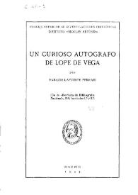 Portada:Un curioso autógrafo de Lope de Vega / por Enrique Lafuente Ferrari