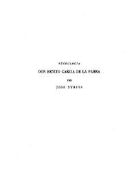 Portada:Necrología : Don Benito García de la Parra / José Subirá