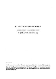Portada:El arte de Matías Grünewald : discurso inédito del académico electo / D. José Ramón Zaragoza