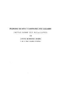 Portada:Francisco Goya y Bartolomé José Gallardo : (notas sobre sus relaciones) / por Antonio Rodríguez-Moñino