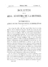 Portada:Memoria acerca de los trabajos de la Academia en 1912 / Eduardo de Hinojosa