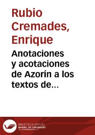 Portada:Anotaciones y acotaciones de Azorín a los textos de Galdós / Enrique Rubio Cremades