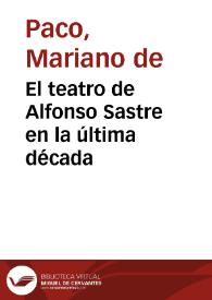 Portada:El teatro de Alfonso Sastre en la última década / Mariano de Paco