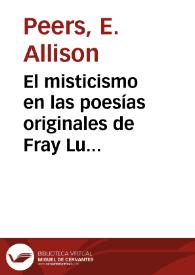 Portada:El misticismo en las poesías originales de Fray Luis de León / Peers, E. Allison