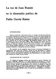 Portada:La voz de Juan Ramón en la dimensión poética de Pablo García Baena / Miguel Ángel Cañero-Baeza García