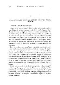 Portada:Otro autógrafo epistolar inédito de Santa Teresa de Jesús / Bernardino de Melgar