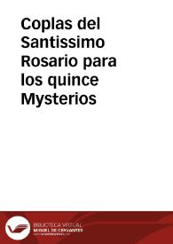 Portada:Coplas del Santissimo Rosario para los quince Mysterios