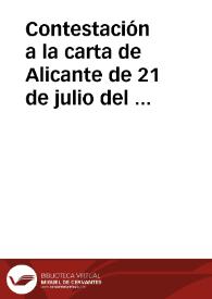 Portada:Contestación a la carta de Alicante de 21 de julio del presente año 1813 / M. R. T.