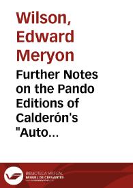 Portada:Further Notes on the Pando Editions of Calderón's \"Autos\" / Edward M. Wilson