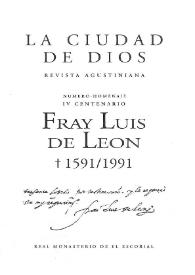 Portada:Fray Luis de León (1591-1991): Número-Homenaje IV Centenario / La Ciudad de Dios. Revista Agustiniana