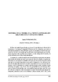 Portada:Historia de la teoría y la crítica literaria en Gran Bretaña y Estados Unidos. Isabel Navas Ocaña. Madrid: Verbum, 2007, 328 págs. / Damián Leandro Sarro