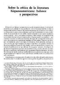 Portada:Sobre la crítica de la literatura hispanoamericana: balance y perspectivas / Saúl Sosnowski