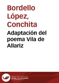 Portada:Adaptación del poema Vila de Allariz / adaptación de Conchita Bordello López