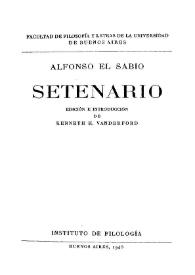 Portada:Setenario / Alfonso El Sabio; edición e introducción de Kenneth H. Vanderford