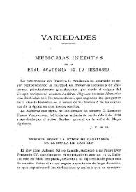 Portada:Memoria sobre la Orden de Caballería de la Banda de Castilla (Continuará) / J. P. de G.