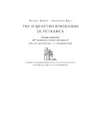 Portada:Tre o Quattro Epigrammi di Petrarca / Francisco Rico; Mónica Berté