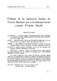 Portada:Utilitat de la traducció llatina de Vicent Mariner per a la interpretació textual d'Ausiàs March / Pere Ramírez i Molas