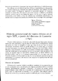 Portada:Historia generacional del teatro chileno en el siglo XIX, a partir del dicurso de Lastarria (1842) / Eduardo Guerrero del Río