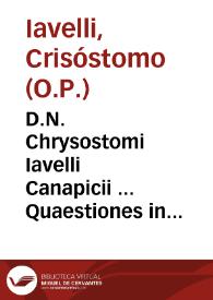 Portada:D.N. Chrysostomi Iavelli Canapicii ... Quaestiones in Aristotelis XI Metaphysices libros...