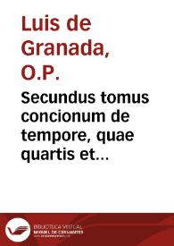 Portada:Secundus tomus concionum de tempore, quae quartis et sextis seriis, et diebus dominicis Quadragesimae in Ecclesia haberi solent... / autore R.P.F Ludouico Granateñ[si] ... monacho dominicano...