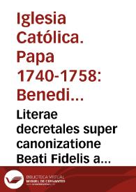 Portada:Literae decretales super canonizatione Beati Fidelis a Sigmaringa...