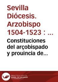 Portada:Constituciones del arçobispado y prouincia de Seuilla...