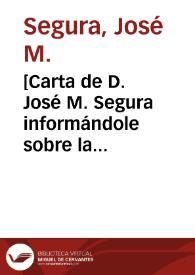 Portada:[Carta de D. José M. Segura informándole sobre la cuestión administrativa de una representación de \"El retablo...\"].
