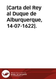 Portada:[Carta del Rey al Duque de Alburquerque, 14-07-1622].