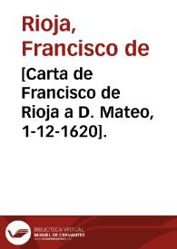 Portada:[Carta de Francisco de Rioja a D. Mateo, 1-12-1620].