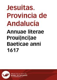 Portada:Annuae literae Proui[nci]ae Baeticae anni 1617
