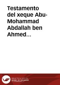 Portada:Testamento del xeque Abu-Mohammad Abdallah ben Ahmed At-tolaytole