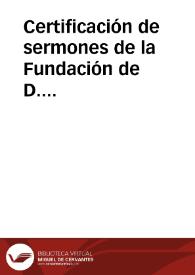Portada:Certificación de sermones de la Fundación de D. Bartolomé Veneroso en el Sagrario