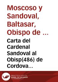 Portada:Carta del Cardenal Sandoval al Obisp{486} de Cordova acerca del motin de los frailes contra la Comp{487} [de Jesús].
