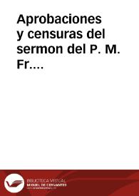 Portada:Aprobaciones y censuras del sermon del P. M. Fr. Ioseph de Velasco, inserto en este informe / por la Vniversidad de Alcalà de Henares.