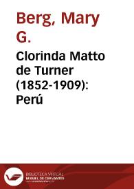 Portada:Clorinda Matto de Turner (1852-1909): Perú / Mary G. Berg