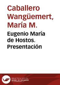 Portada:Eugenio María de Hostos. Presentación / María Caballero Wangüemert