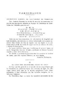 Portada:Inscripción inédita de Santibáñez de Vidriales / Antonio Blázquez